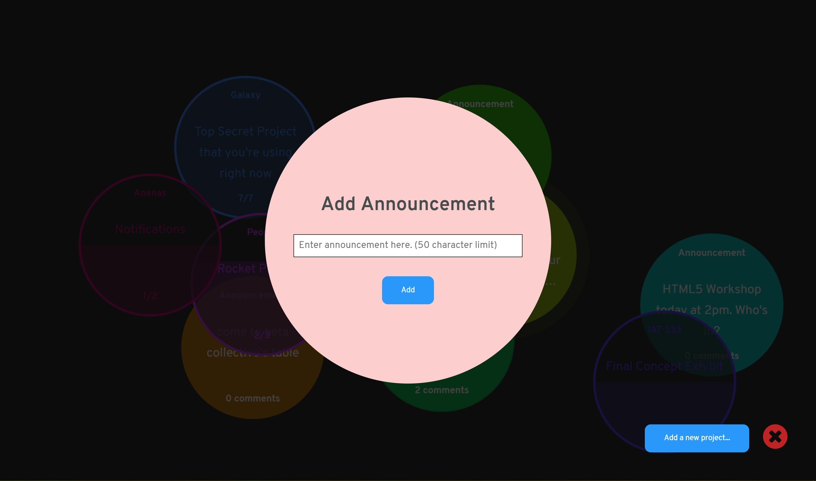 interface used to create a new Announcement bubble